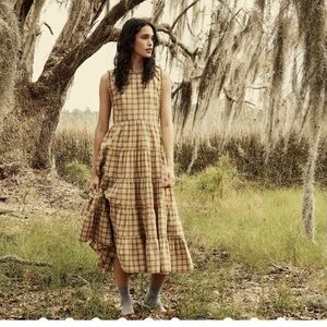 DÔEN Raven Tiered Midi Dress in Antoinette Plaid - Size Small